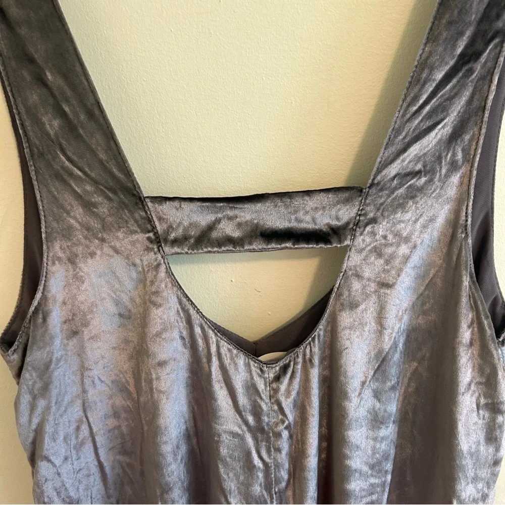 Anthropologie Maeve Velvet Cropped Wide Leg Jumpsuit Overalls Silver Size XS - Picture 8 of 8